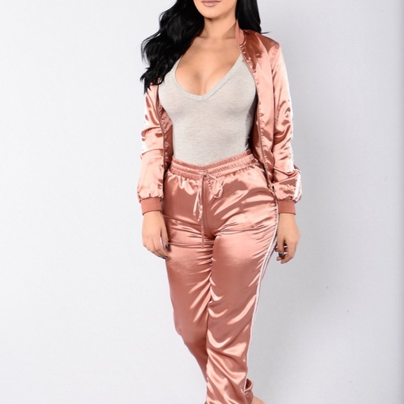 nike pink satin tracksuit